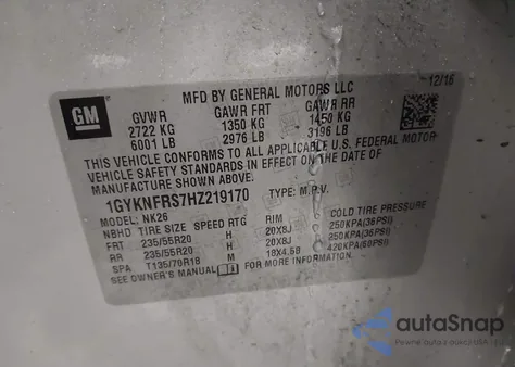 2017 Cadillac Xt5 Platinum из США, поврежденный, VIN 1GYKNFRS7HZ219170